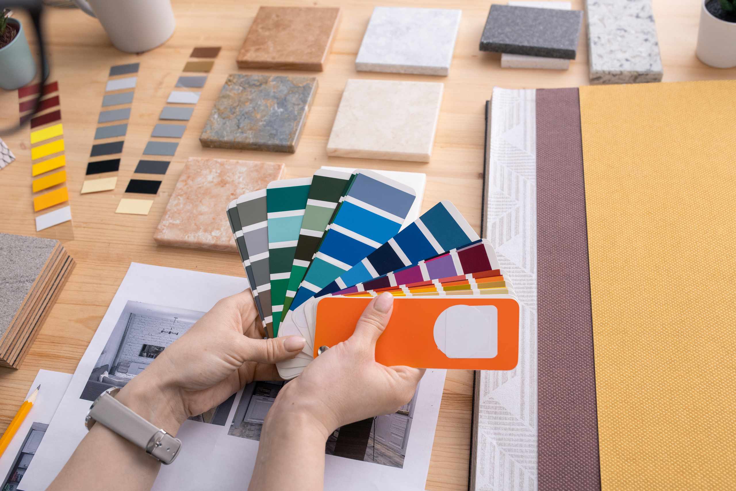Interior designer choosing a material palette